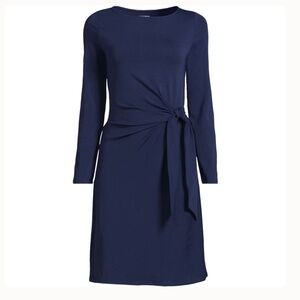 $50 Women's Boatneck Long Sleeve Tie Waist Dress. Size: 1X Color: Navy - New